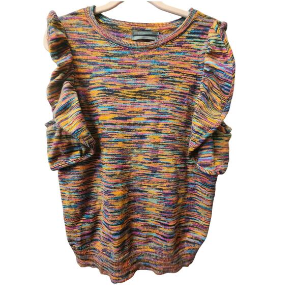 Anthropologie Medium Rainbow Sleeveless Flutter Knit Sweater EUC - Picture 1 of 3